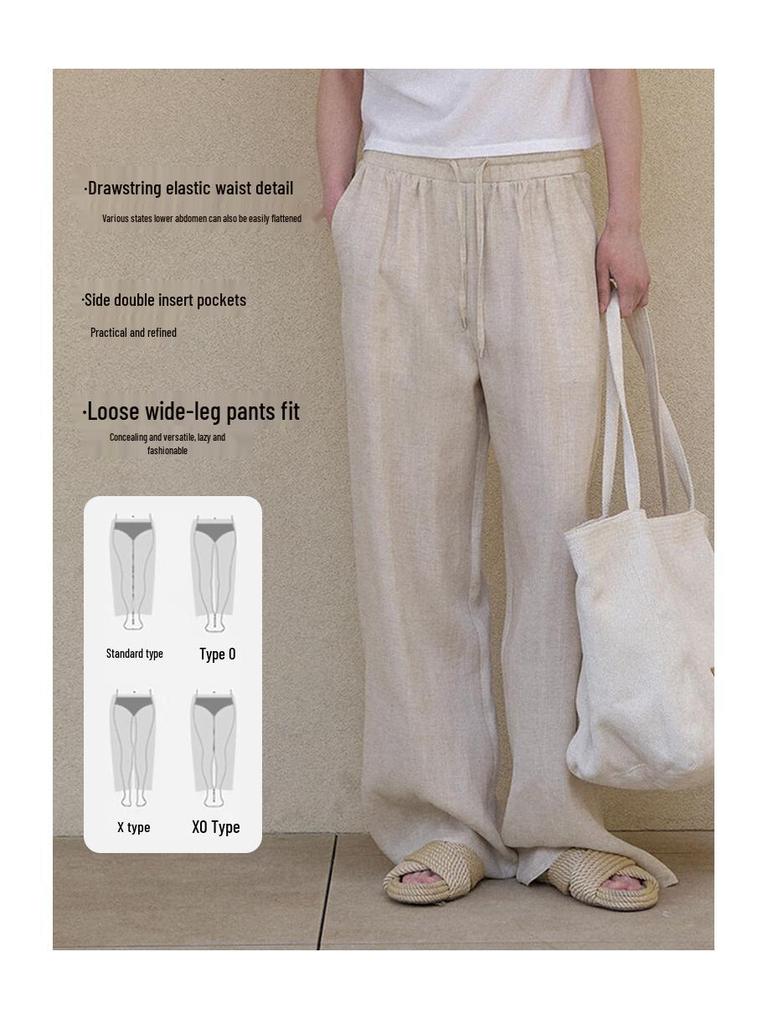 Women's Simple Solid Color Linen Pants with Double Side Pockets, Long Straight Leg, Casual Versatile Spring/Summer Wear