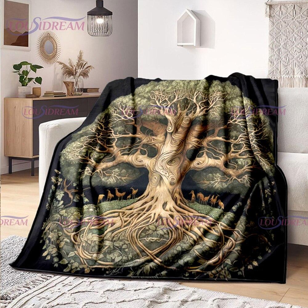 Celtic Style Tree of Life Blanket Tree of Life Wiccan Flannel Blanket Soft Warm Blanket Couch Bed Chair Decor Camping Gifts
