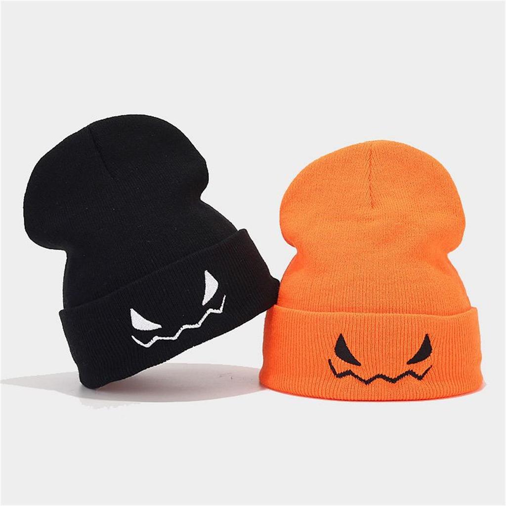 Men And Women Halloween Little Devil Embroidered Knitted Hats Funny Wool Pullover Hats