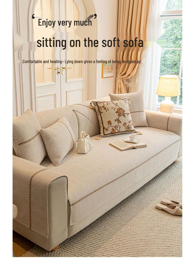 2025 French Cream Leather Sofa Cover: Elegant, Non-Slip, Year-Round Cushion Protector