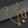 Stainless Steel Jewelry Set, Hip Hop Street Cuban Necklace Bracelet, 18k Gold Plated Chain Ring