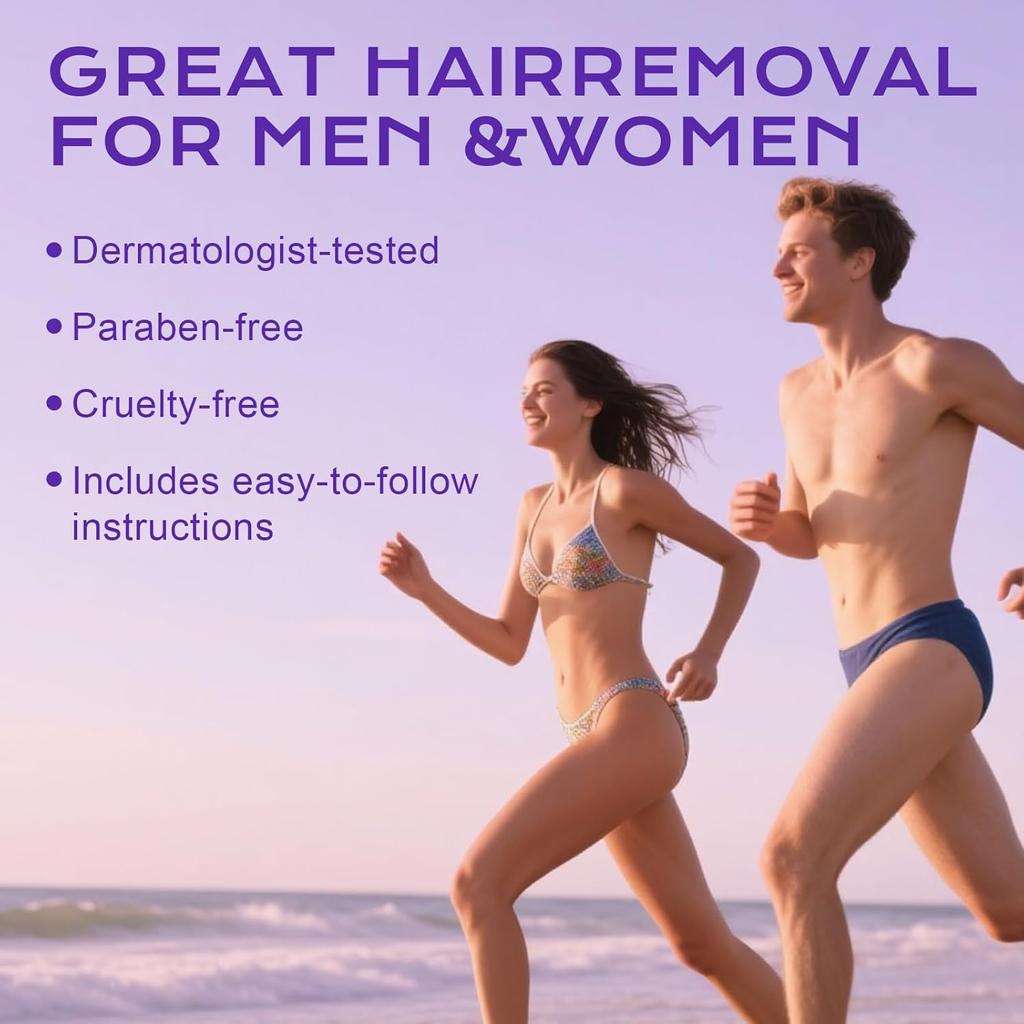 Body Hair Removal Cream for Sensitive Skin, Painless Depilatory Cream with Spatula Applicator, Durable and Smooth for Men and Women, Gentle Formula