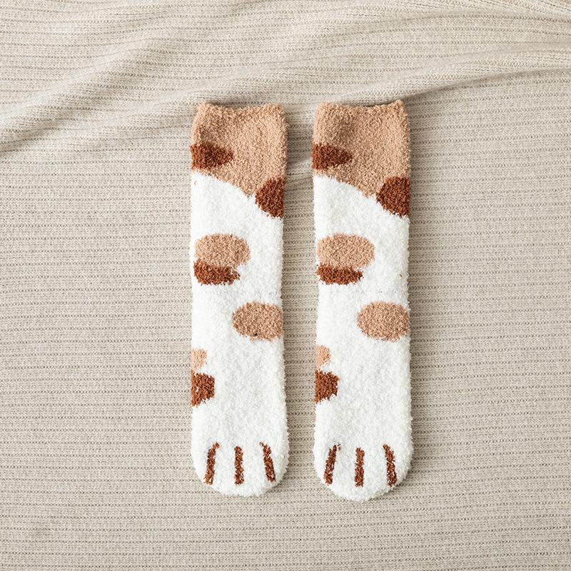 Dam Vinter Katttass Hem Plyschsockor i Korallfleece