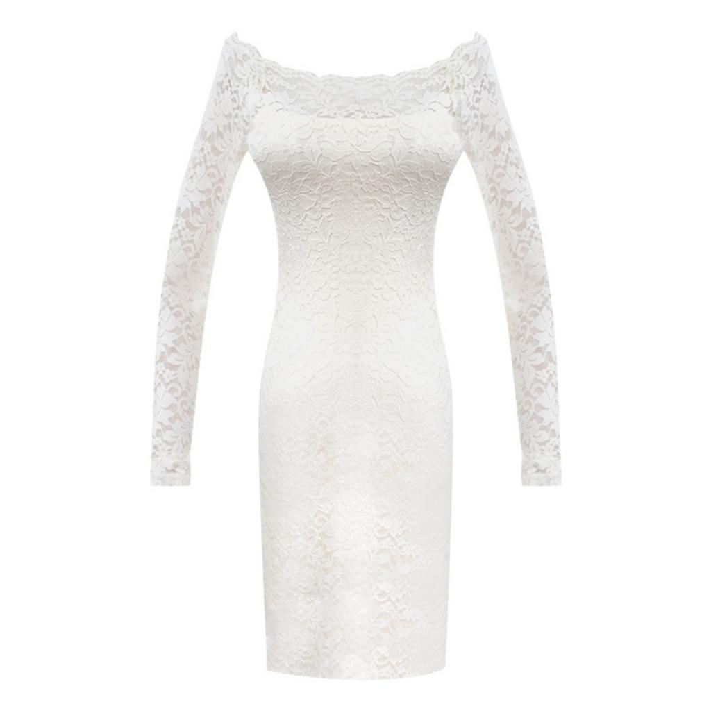 Large Size Slim Skirt Long Sleeve Dress Sexy Lace One-word Shoulder Premium Sense Slightly Fat Hip Bag Dress