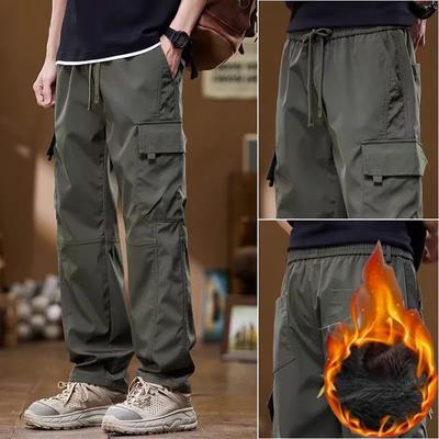 Pantaloni cargo da uomo invernali multitasche da jogging all'aperto, da trekking, con coulisse, pantaloni dritti