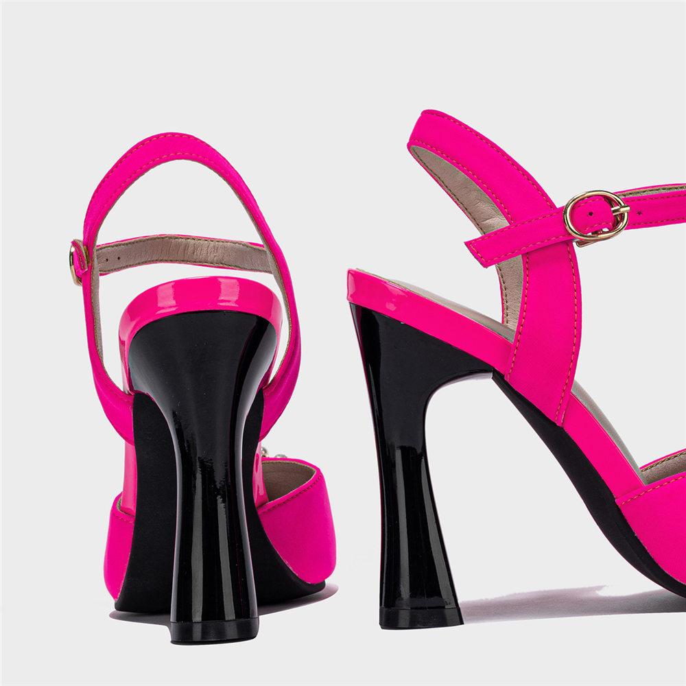 Women 'S Summer Pointed Toe Rosyred Pearls Decoration Plus Size Shoes Ankle Strap High Heels Elegant Great Quality Pumps