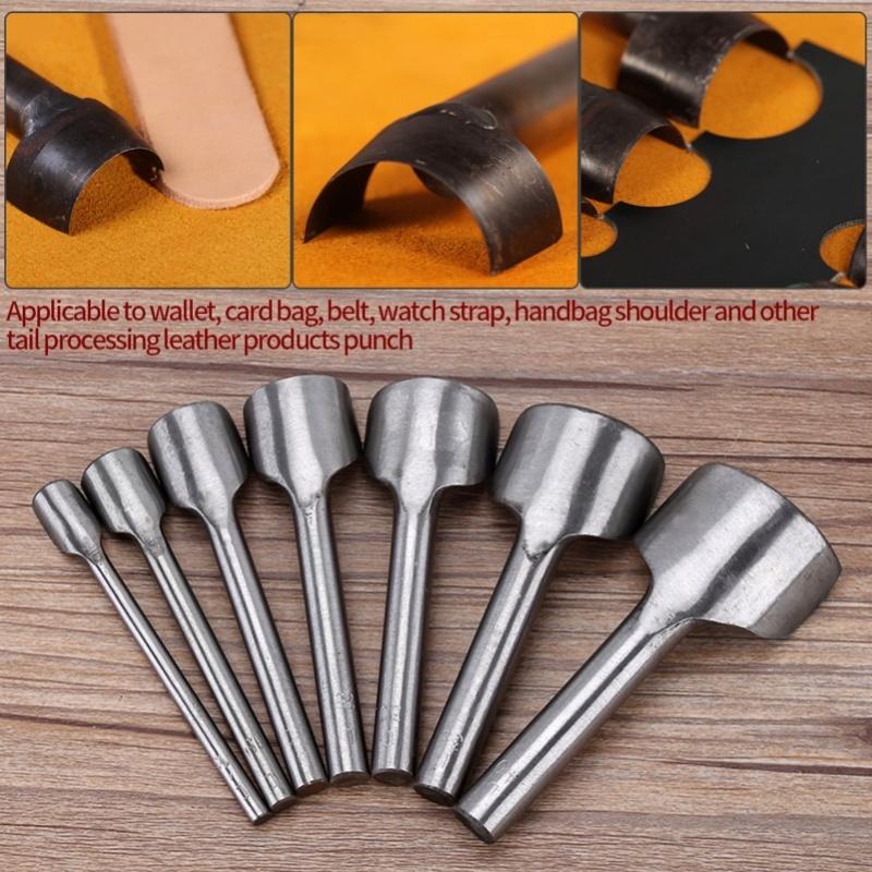 7ks Sada DIY Kožené Řemeslo Půlkruhový Děrovač Řezačka Konců Pásků Pro Domácí Kožené Šití(10-40 mm)