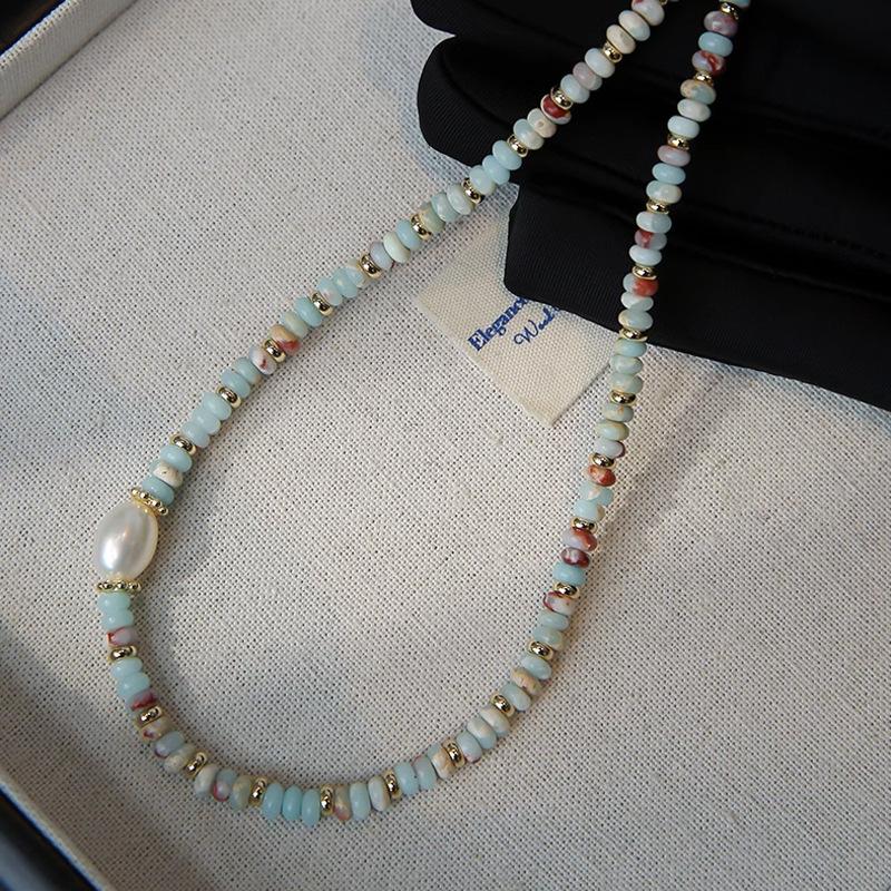 Color Dopamine Shoushan Stone Freshwater Pearl Necklace Femininity Fashion Niche Autumn And Winter Beaded Neck Chain Jewelry