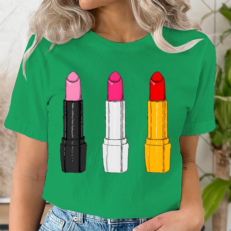 Summer Clothing Lipstick Makeup Fashion Women Tee Tshirts Casual Short Sleeve Regular Female Graphic T Shirt Fashion Clothes