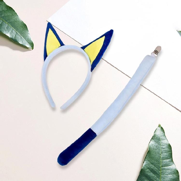 Animal Costume Accessories Plush Dog Ears Headband and Long Tail with Clip Set for Halloween Birthday Party Supplies