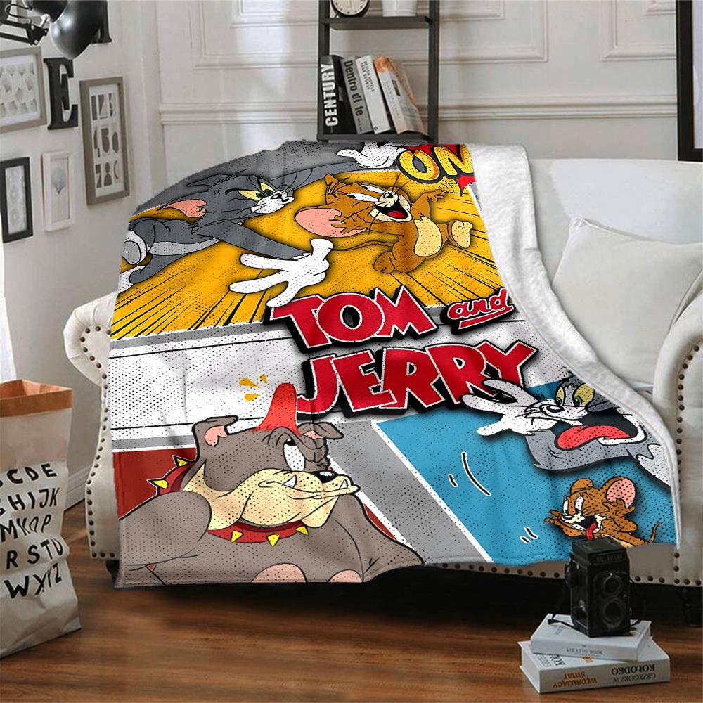 1pc Tom Jerry Flannel Throw Blanket - HD Printed Lightweight Soft Warm All-Season Blanket for Sofa, Bed, Travel092