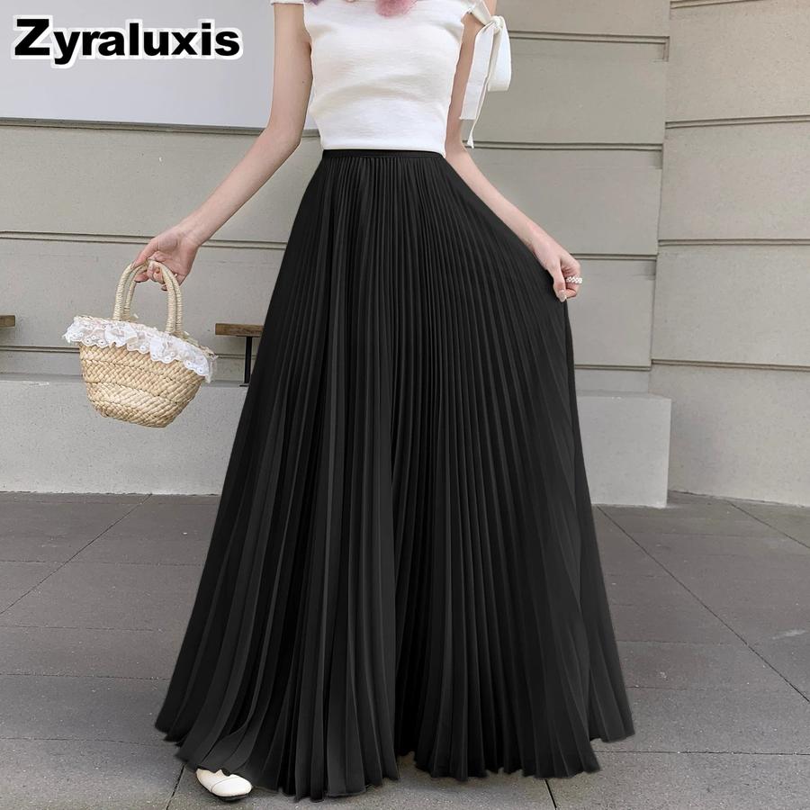 Gentle Breeze Maxi Chiffon Midi A-Line Skirt for Women Summer New Arrivals Casual Over-the-Knee Ruffles Dress