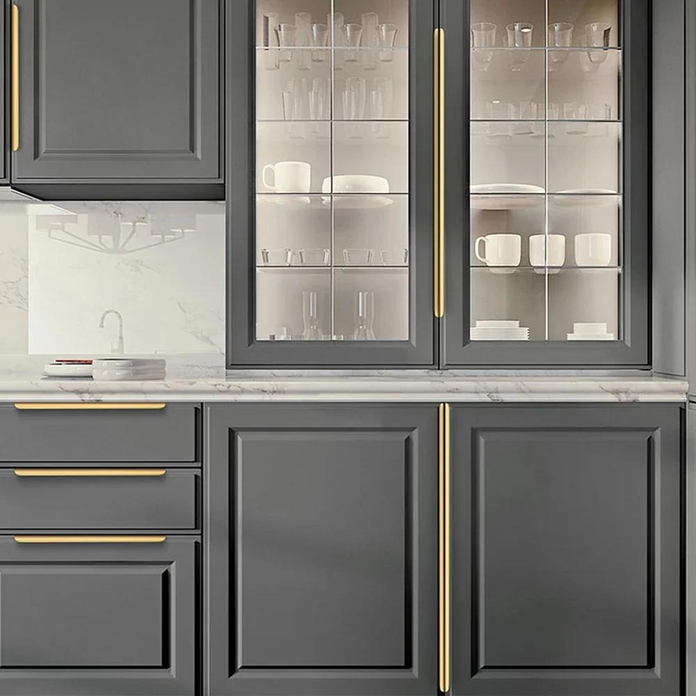 Gold Black Hidden Handles Long Kitchen Cabinet Pulls Drawer Knobs Aluminum Alloy Furniture Handles Cupboard Pulls Wardrobe Pulls