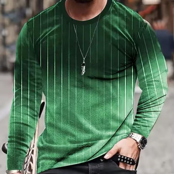 Vintage Men's Long Sleeve T-shirt 3D Stripe Gradient Printed Tshirt Harajuku Oversized Tops Casual Men's Outdoor Jogging T-Shirts
