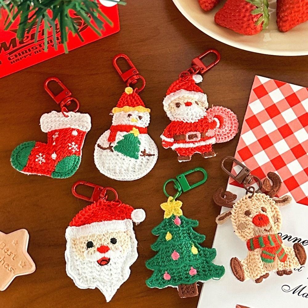Weave Christmas Pendant Elk Christmas Plush Toy Cartoon Santa Claus Keychain  Car Key Pendant