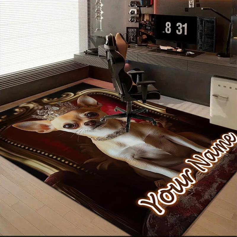 1PC Custom Name Royal Canine Majesty Theme Floor Mat Ideal for Living Room, Game Rooms, Office, Bedroom Floor Mat Playful Design