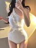 White Cut-out One-piece Slimming Swimsuit - Elegant Beachwear