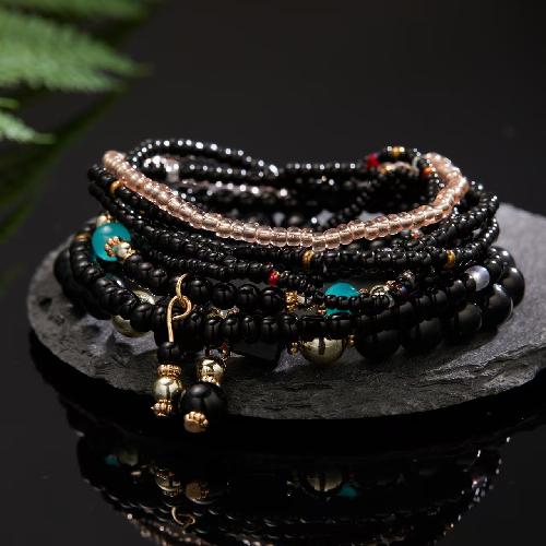 European American Fashion Bohemian Layered Beaded Bracelets Elastic Ethnic Bracelets for Women Female Bangle Bracelet