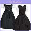 Charming Black Renaissance Medieval Women Dress With Puff Sleeves For Oktoberfest Celebrations