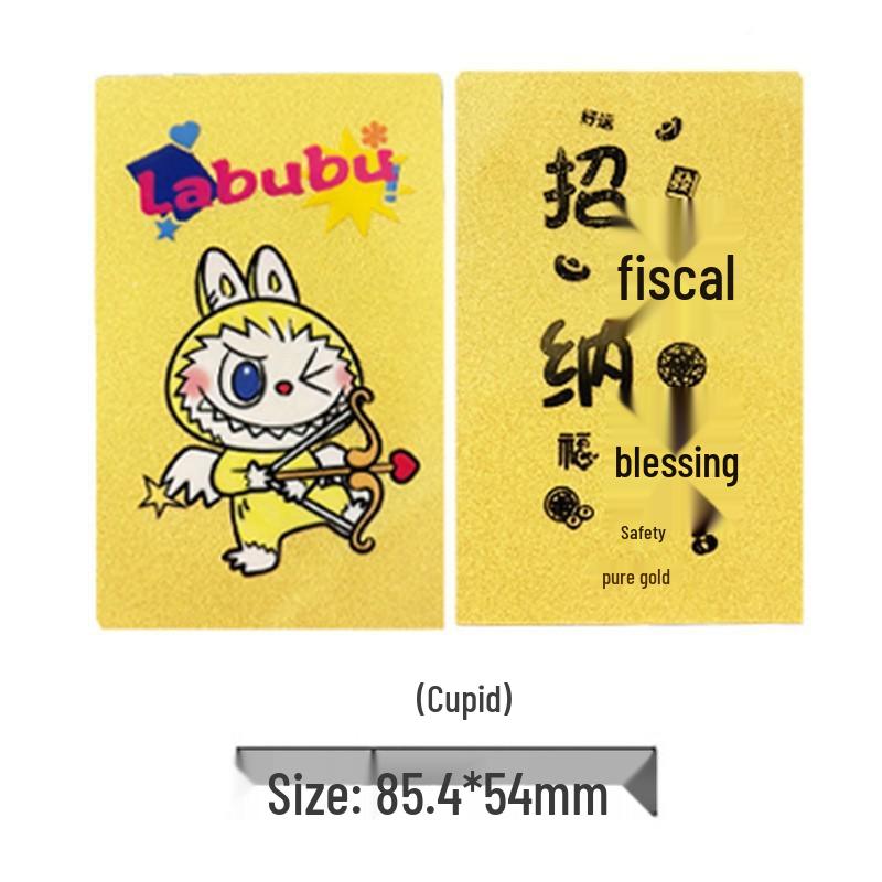 Pure 999 Gold Anime Phone Sticker: Cute Labubu Lucky Cat Gold Foil