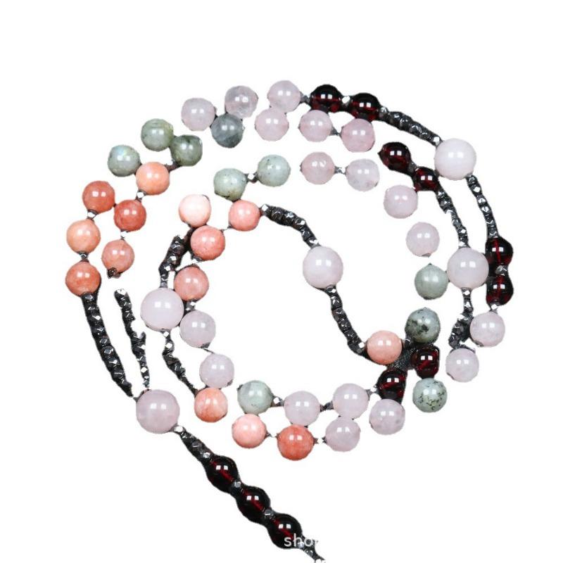Mixed Gemstone Rosary Necklace – Hematite Cross Pendant, Love Balance Protection Gift for Men & Women