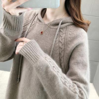 Autumn and Winter Women's Sweater Lazy Wind Loose Pullover Sweater Long-sleeved Hooded Knitted Sweater
