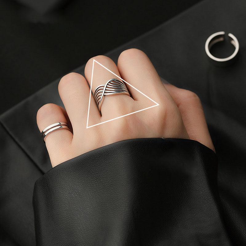 PANJBJ 925 Sterling Silver Unique Lines Ring for Women Jewelry Finger Adjustable Open Vintage For Party Birthday Gift Dropship
