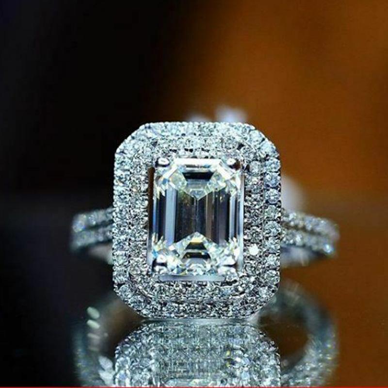 Ny Glitrende Firkantet Geometrisk Design Ringlys Luksus Personlig Mote Stil Forlovelses- og Bryllups Tilbehør