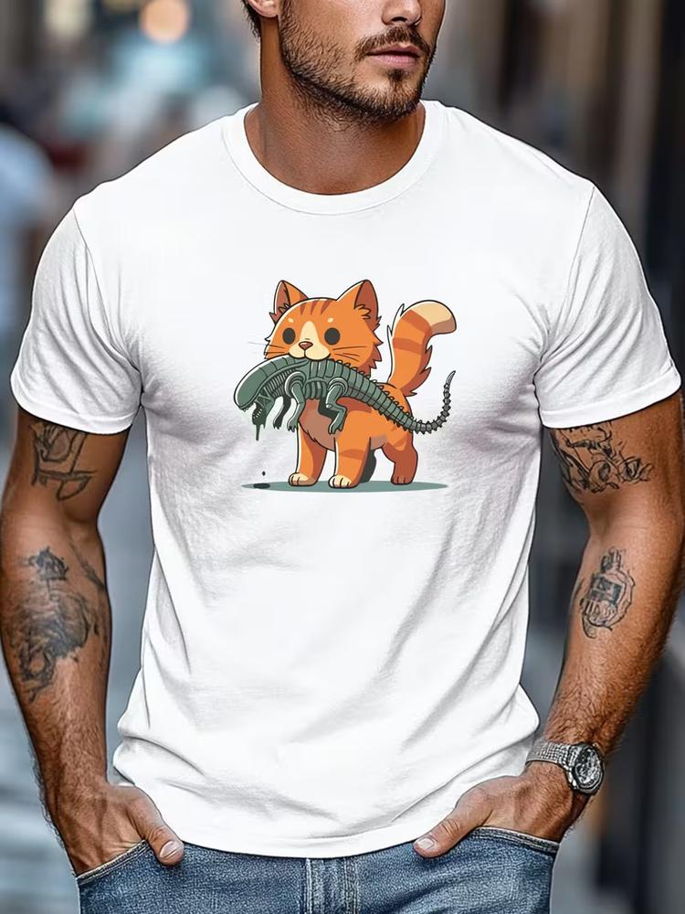 Unisexs Casual Alien Cat Kitten Graphic TShirt Summer Streetwear Breathable Tee S