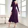 Herbst Winter elegant einfarbig locker Maxikleid O-Ausschnitt Langarm Rüschen A-Linie Partykleider für Damen Kleidung lila vestidos