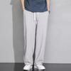 Men Cargo Pants Drawstring Elastic Waist Solid Color Thin Pockets Loose Straight Wide Leg Sport Trousers Daily Wear Casual Pants