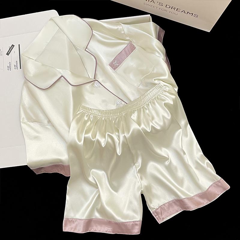 Summer New Ladies Sweet Satin Silk Floral Printed Pajamas Set Short Sleeve+Pants Women Cute Homewear Casual Wear