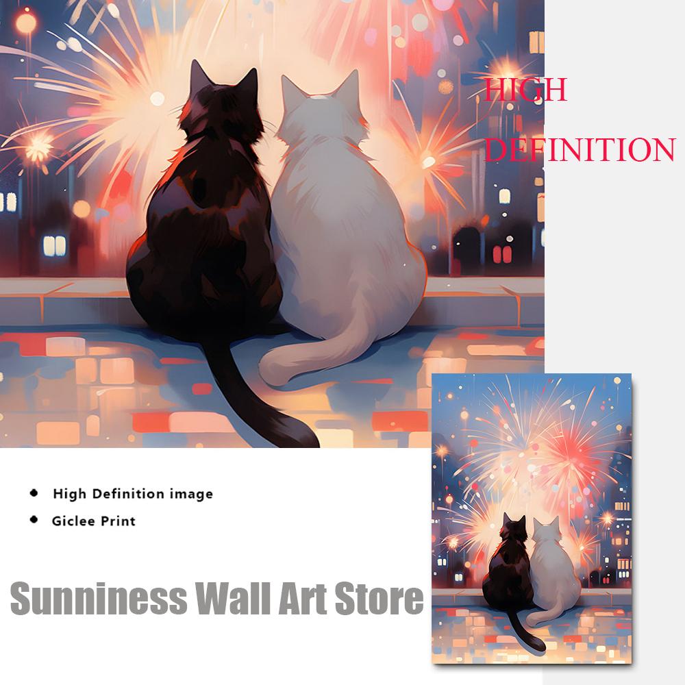 Valentinstag Geschenk Romantische Schöne Katze Paar Sonnenuntergang Strand Poster Leinwand Malerei Wand Kunst Druck Mama Geschenk für Zimmer Home Decor