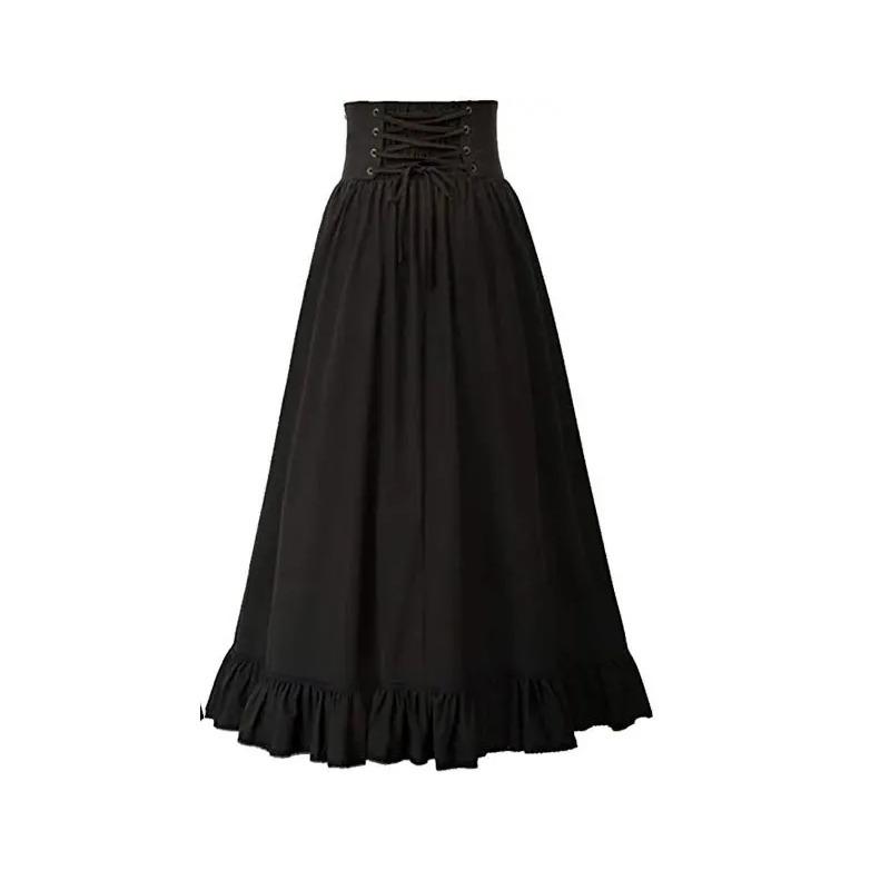 Gonna Lunga da Donna Medievale Vintage Estiva Vita Alta Linea ad A Vittoriana Lunga Steampunk Gotica Ruffle Pieghettata Gonna da Festa