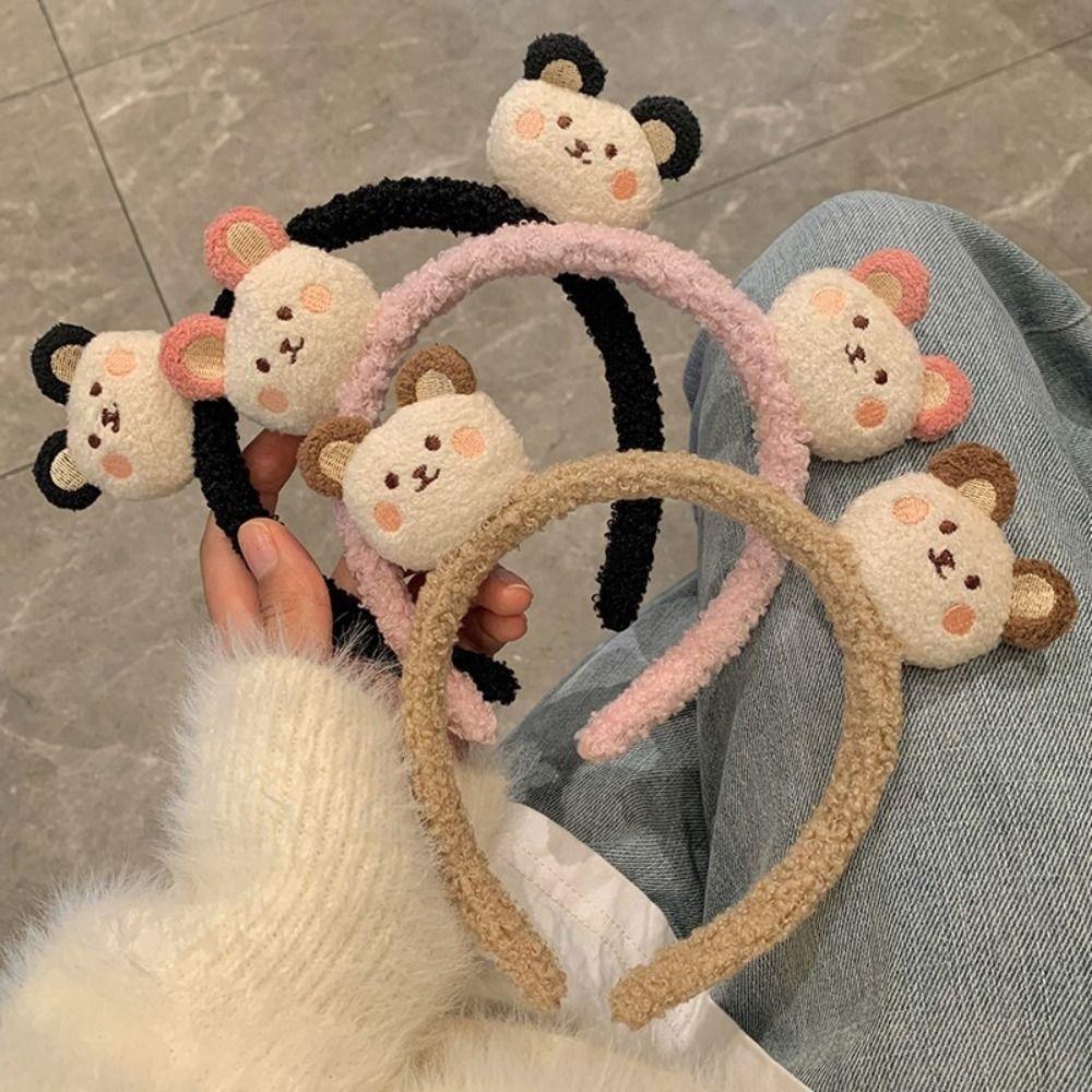 Colorful Cartoon Plush Headband Non-slip Plush Hairband Cute Bear Plush Headband Makeup