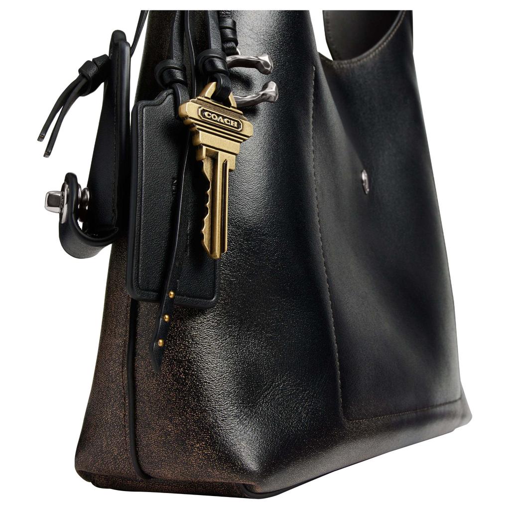 Coach Brooklyn 28 Logo Leather Tote Bag Women Tote Bags Black Brown CBH44-LHPMZ