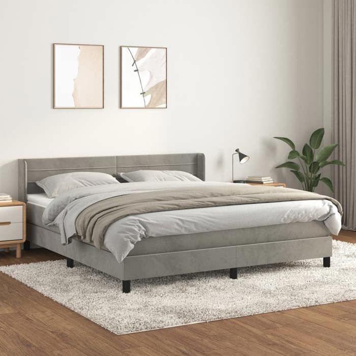 Maison Exclusive - Sommier à lattes de lit et matelas Gris clair 160x200cm Velours