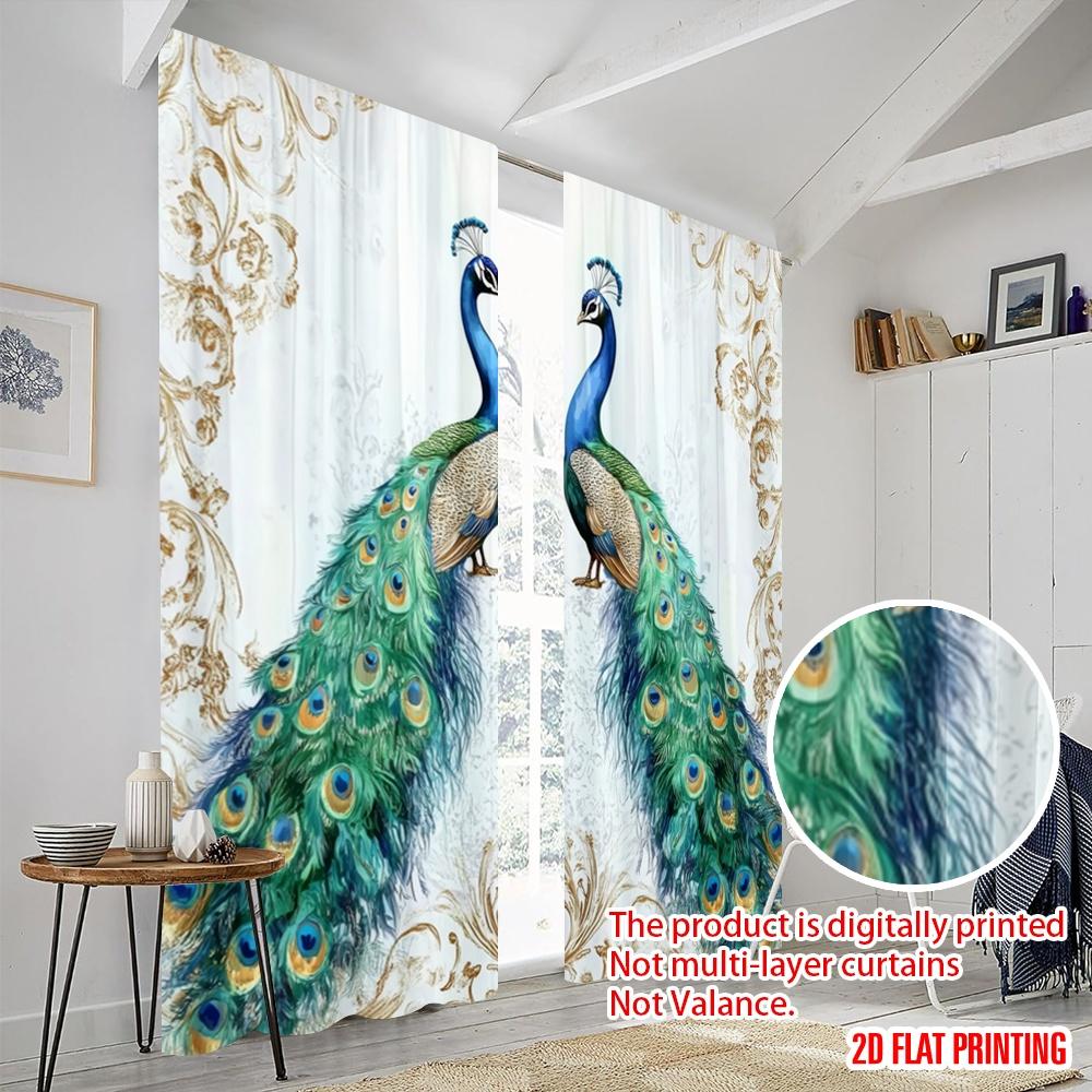 2pcs  2D plane printing Curtain Popular Majestic Peacocks Versatile Polyester Fabric (without rod) Versatile All for Living Room