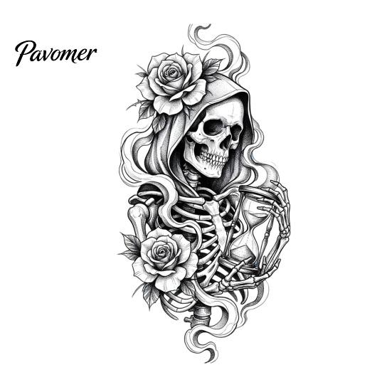 Waterproof PVC Window Decal Halloween Skeleton And Rose Static Clings, Removable Sketch Skull & Glass Sticker Flower Sticker, for Home Store