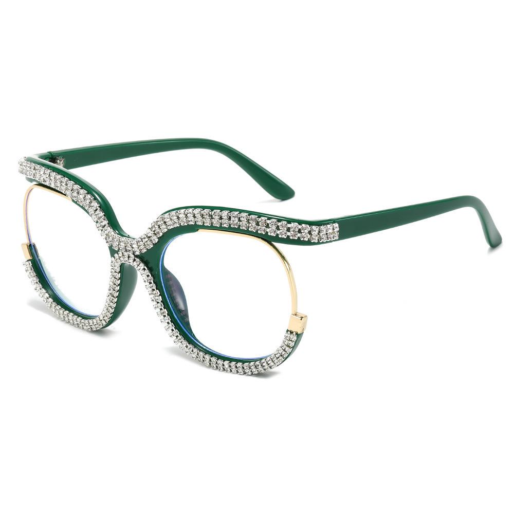 European & American Anti-blue Light Women's Glasses with Clear Lenses and Rhinestone-Inlaid Frame