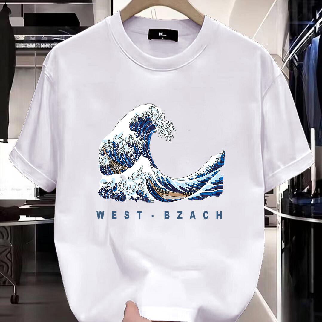 

Men s Summer Pure Cotton Casual Loose Kanagawa Surfing Art Print Comfortable Sports Round Neck Short Sleeved T-shirt Top 5XL різнокольоровий