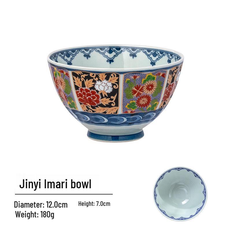 Japanese Kinran Te Kaki Imari Mino Ware Ceramic Rice Bowls for Home & Commercial Use