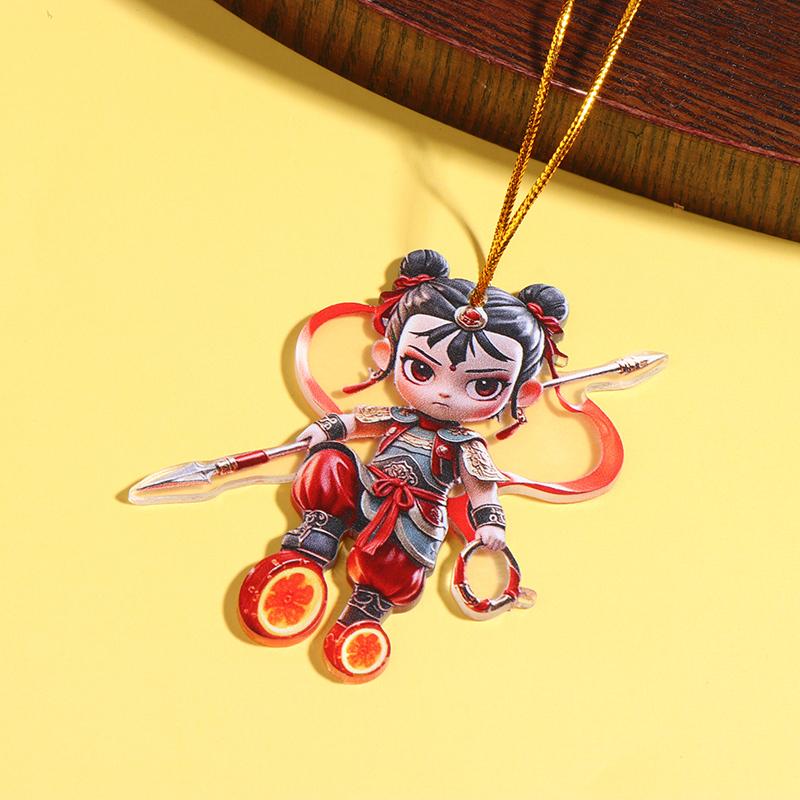 Cartoon Nezha Pendant Keychain Anime Nezha 2D Flat Acrylic Ornament Charm,Hanging Decoration For Car,Bag,Festive,Party,Gift