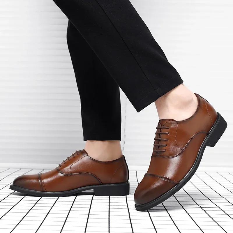 New Men 37-46 Men's Flat / 6CM Heightening Elevator Shoes Business Formal Leather Shoes Man British Casual Wedding Suit Shoes