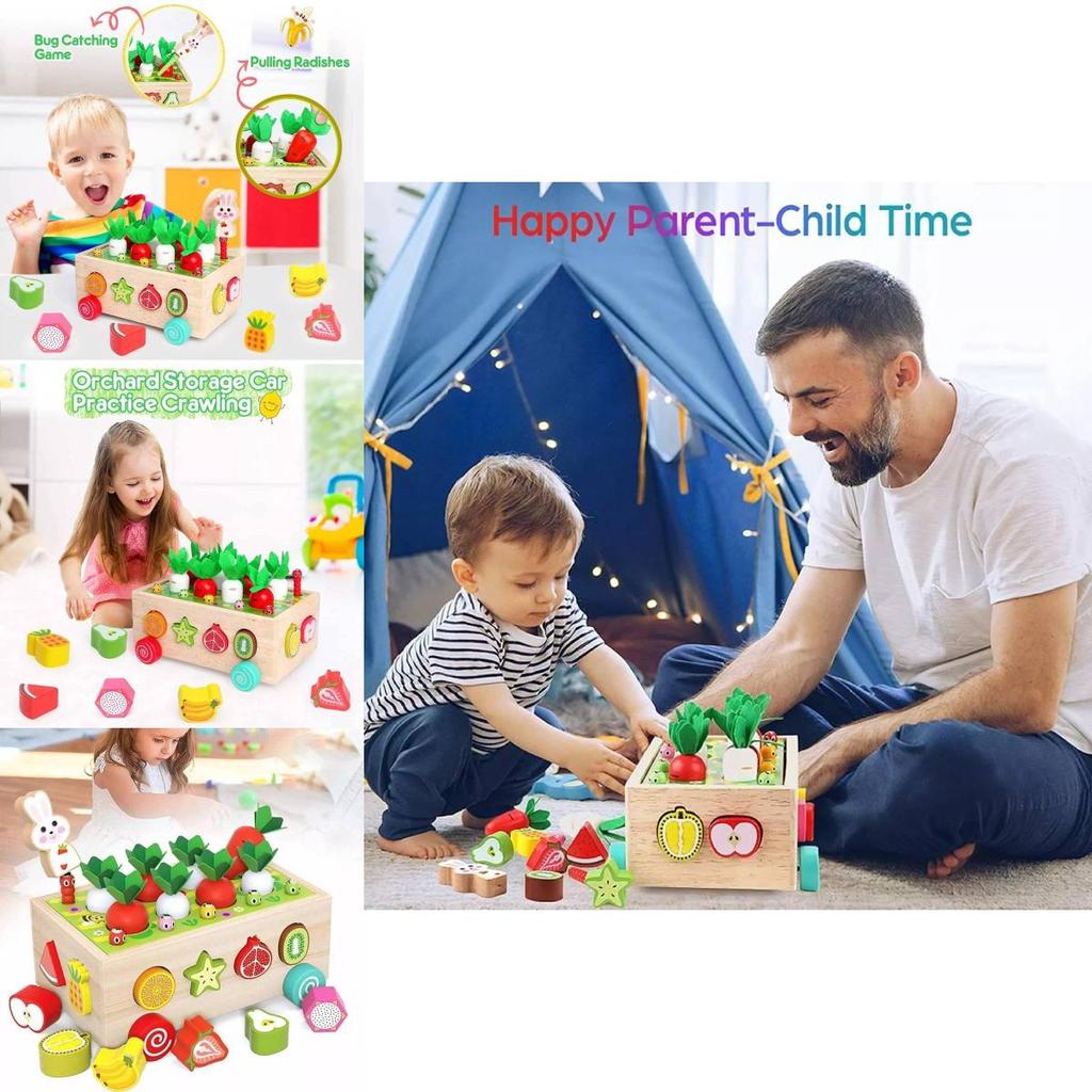 Colorful Educational Wooden Farm Fishing Shape Matching Car Toys For Kids