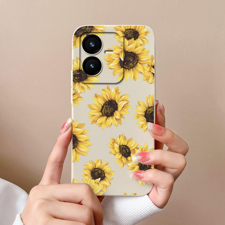 Cases For Vivo Y22 Y22S Flower Liquid Silicone Camera Lens Protection Phone Back Cover For VivoY22 Vivo Y 22 Y22 S Coque Bumper
