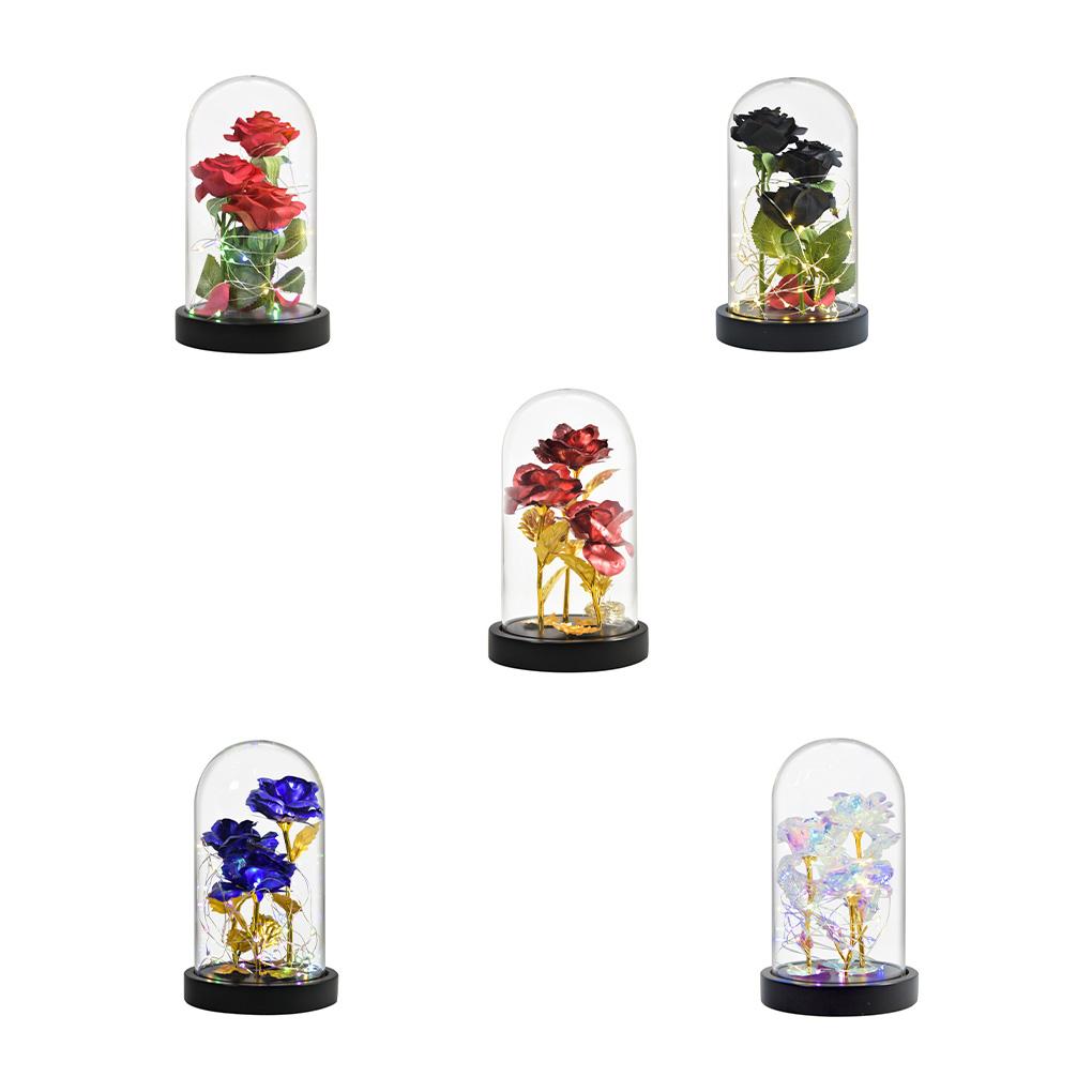 Flori Artificiale LED Acoperire de Sticlă Fermecată Lampă Dom de Trandafir Decor de Masă Figurine Folie Lumini Zâne Decor de Petrecere