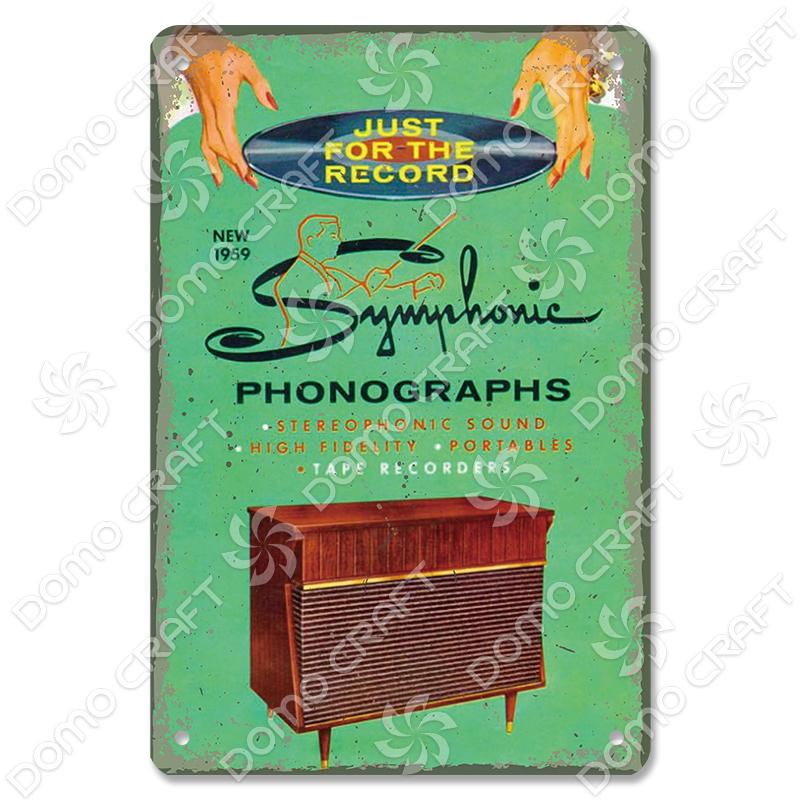 Retro Plakat Muzyczny Metalowe Tabliczki Blaszane Płyta Winylowa Fonograf Metalowa Plakietka Dekoracja Ścienna Vintage do Kawiarni Baru Pubu Salonu Domu