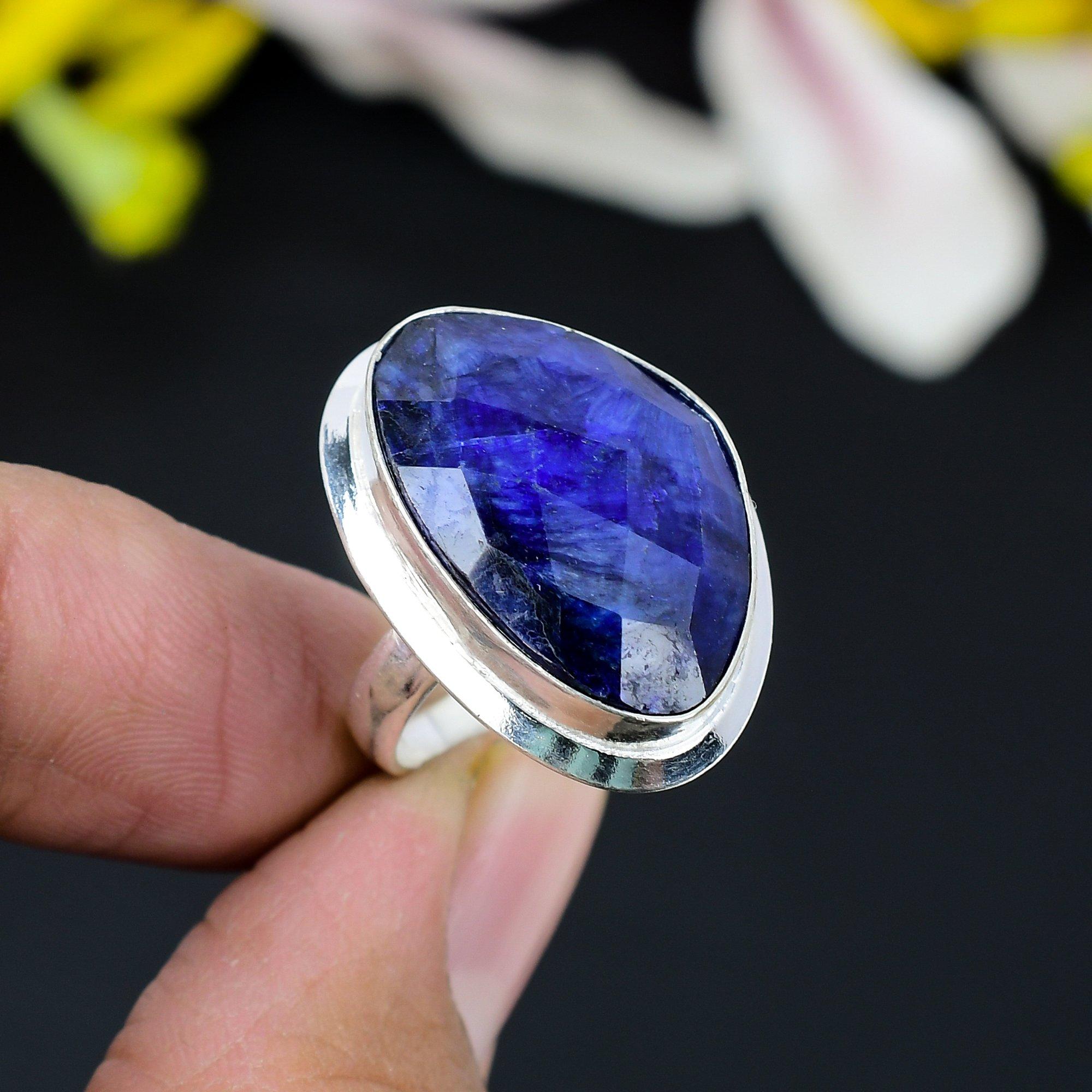 

Blue Jade Gemstone Handmade 925 Sterling Silver Jewelry Ring Size 6 KG-351