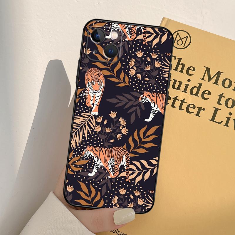 Tigers Leopards Tropical Leaves Phone Case For iPhone 17 16 15 14 13 11 12 Pro Max Mini XR 16e 15 16 Plus 17 Air Full Cover